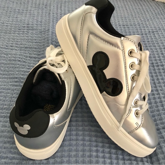 Disney Shoes - Disney Silver Metallic Sneakers with Black Mouse Ears